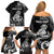 Personalised New Zealand Maori Taniwha Family Matching Off Shoulder Short Dress and Hawaiian Shirt Silver Fern Black Version