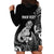 Personalised New Zealand Maori Taniwha Hoodie Dress Silver Fern Black Version