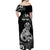 Personalised New Zealand Maori Taniwha Off Shoulder Maxi Dress Silver Fern Black Version