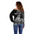 Personalised New Zealand Maori Taniwha Off Shoulder Sweater Silver Fern Black Version