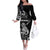 Personalised New Zealand Maori Taniwha Off The Shoulder Long Sleeve Dress Silver Fern Black Version