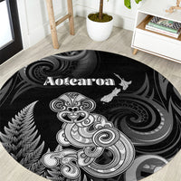 New Zealand Maori Taniwha Round Carpet Silver Fern Black Version LT05 Black - Polynesian Pride