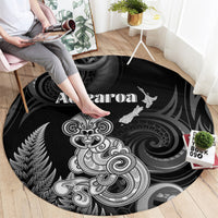 New Zealand Maori Taniwha Round Carpet Silver Fern Black Version LT05 - Polynesian Pride