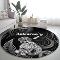 New Zealand Maori Taniwha Round Carpet Silver Fern Black Version LT05 - Polynesian Pride
