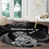 New Zealand Maori Taniwha Round Carpet Silver Fern Black Version LT05 - Polynesian Pride