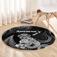 New Zealand Maori Taniwha Round Carpet Silver Fern Black Version LT05 - Polynesian Pride