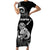 Personalised New Zealand Maori Taniwha Short Sleeve Bodycon Dress Silver Fern Black Version