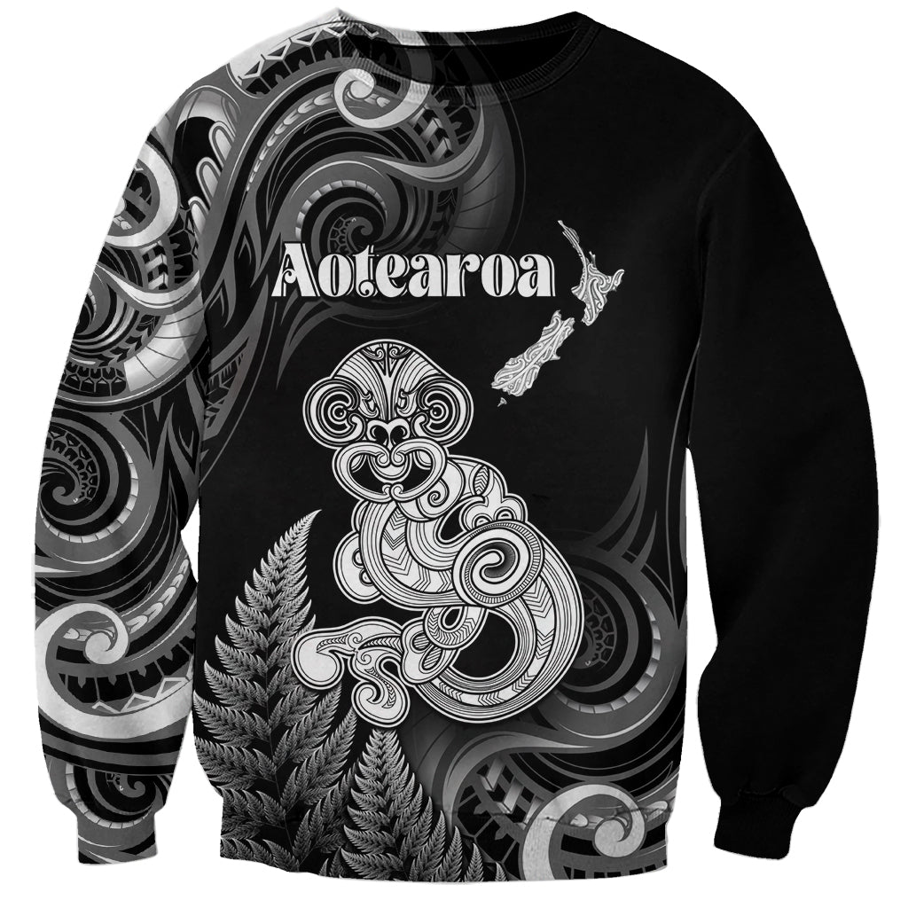 Personalised New Zealand Maori Taniwha Sweatshirt Silver Fern Black Version