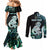 Personalised New Zealand Maori Taniwha Couples Matching Mermaid Dress and Long Sleeve Button Shirt Silver Fern Paua Shell Version