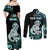 Personalised New Zealand Maori Taniwha Couples Matching Off Shoulder Maxi Dress and Long Sleeve Button Shirt Silver Fern Paua Shell Version