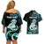 Personalised New Zealand Maori Taniwha Couples Matching Off Shoulder Short Dress and Hawaiian Shirt Silver Fern Paua Shell Version