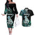 Personalised New Zealand Maori Taniwha Couples Matching Off The Shoulder Long Sleeve Dress and Hawaiian Shirt Silver Fern Paua Shell Version