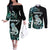 Personalised New Zealand Maori Taniwha Couples Matching Off The Shoulder Long Sleeve Dress and Long Sleeve Button Shirt Silver Fern Paua Shell Version