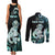 Personalised New Zealand Maori Taniwha Couples Matching Tank Maxi Dress and Long Sleeve Button Shirt Silver Fern Paua Shell Version