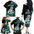 Personalised New Zealand Maori Taniwha Family Matching Off The Shoulder Long Sleeve Dress and Hawaiian Shirt Silver Fern Paua Shell Version