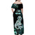 Personalised New Zealand Maori Taniwha Family Matching Off Shoulder Maxi Dress and Hawaiian Shirt Silver Fern Paua Shell Version