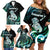 Personalised New Zealand Maori Taniwha Family Matching Off Shoulder Short Dress and Hawaiian Shirt Silver Fern Paua Shell Version