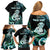 Personalised New Zealand Maori Taniwha Family Matching Off Shoulder Short Dress and Hawaiian Shirt Silver Fern Paua Shell Version