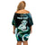 Personalised New Zealand Maori Taniwha Family Matching Off Shoulder Short Dress and Hawaiian Shirt Silver Fern Paua Shell Version