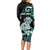 Personalised New Zealand Maori Taniwha Long Sleeve Bodycon Dress Silver Fern Paua Shell Version