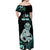 Personalised New Zealand Maori Taniwha Off Shoulder Maxi Dress Silver Fern Paua Shell Version