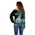 Personalised New Zealand Maori Taniwha Off Shoulder Sweater Silver Fern Paua Shell Version