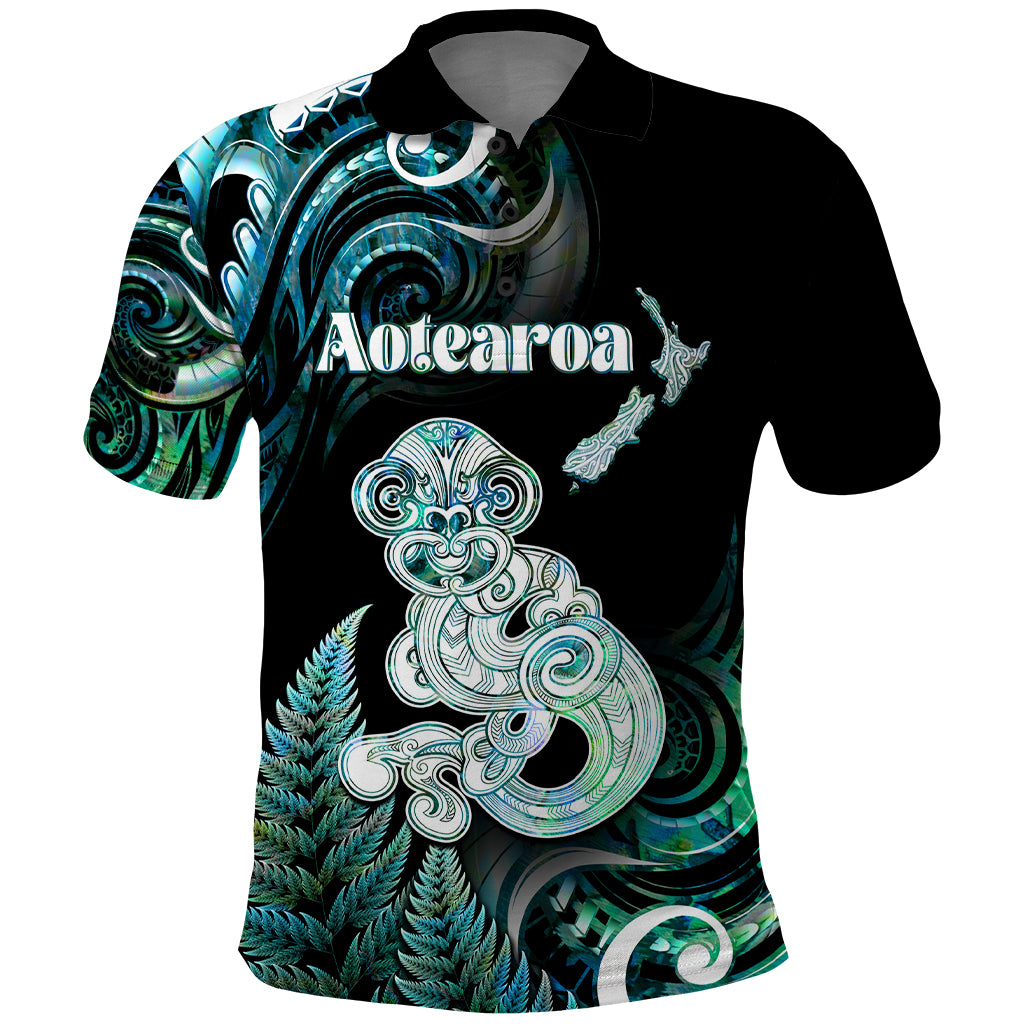 Personalised New Zealand Maori Taniwha Polo Shirt Silver Fern Paua Shell Version LT05 Turquoise - Polynesian Pride