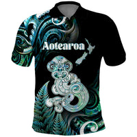 Personalised New Zealand Maori Taniwha Polo Shirt Silver Fern Paua Shell Version LT05 Turquoise - Polynesian Pride