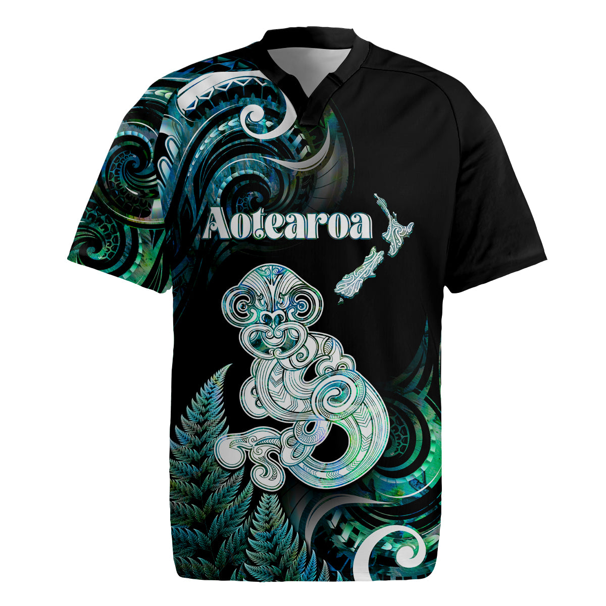 Personalised New Zealand Maori Taniwha Rugby Jersey Silver Fern Paua Shell Version