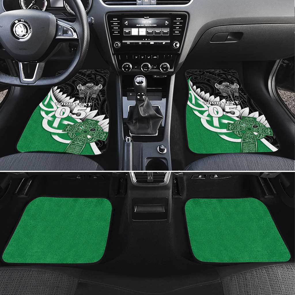 New Zealand And Ireland Rugby Car Mats Silver Fern With Celtic Cross LT05 Set 4pcs Green - Polynesian Pride