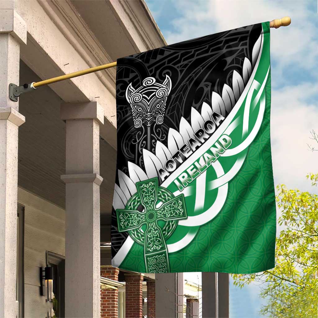 New Zealand And Ireland Rugby Garden Flag Silver Fern With Celtic Cross LT05 House Flag Green - Polynesian Pride