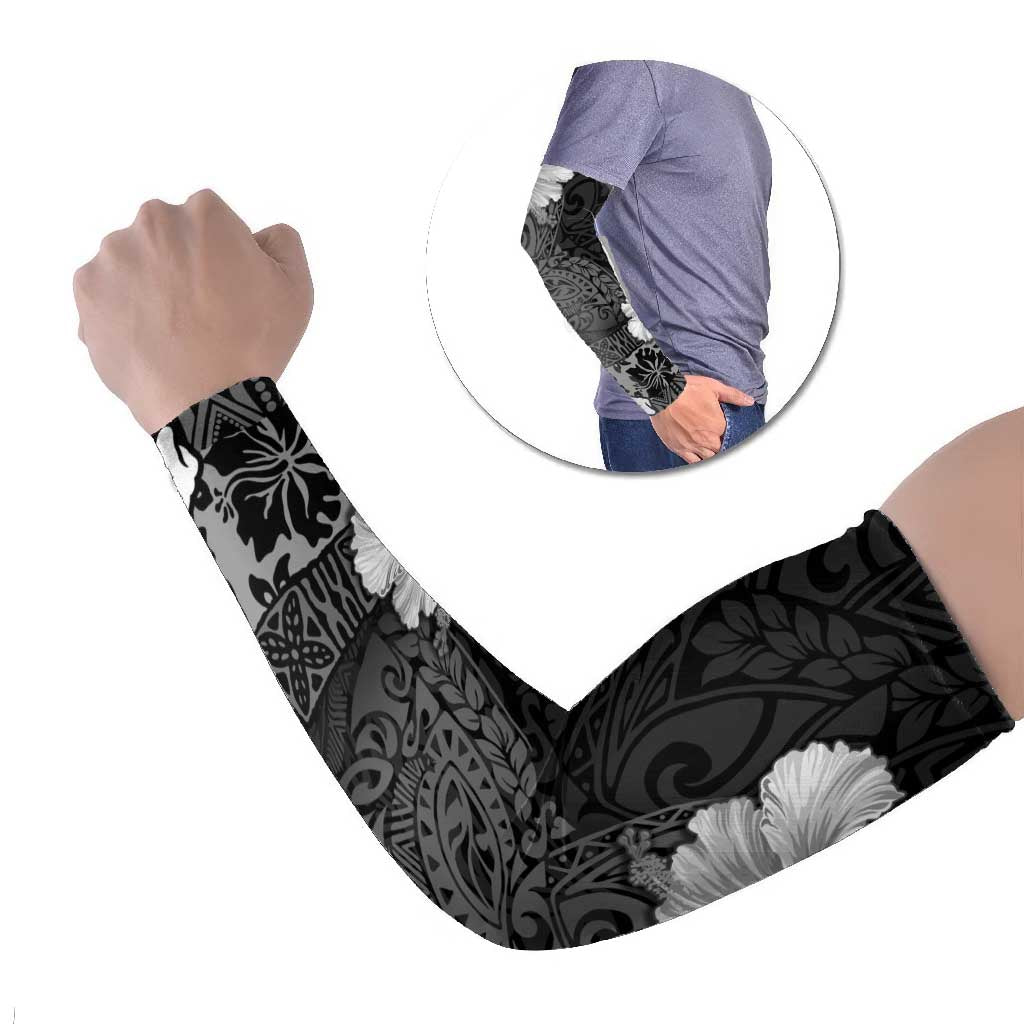 Hawaii Hibiscus With Black Polynesian Pattern Arm Sleeves LT05 Set of 2 Black - Polynesian Pride