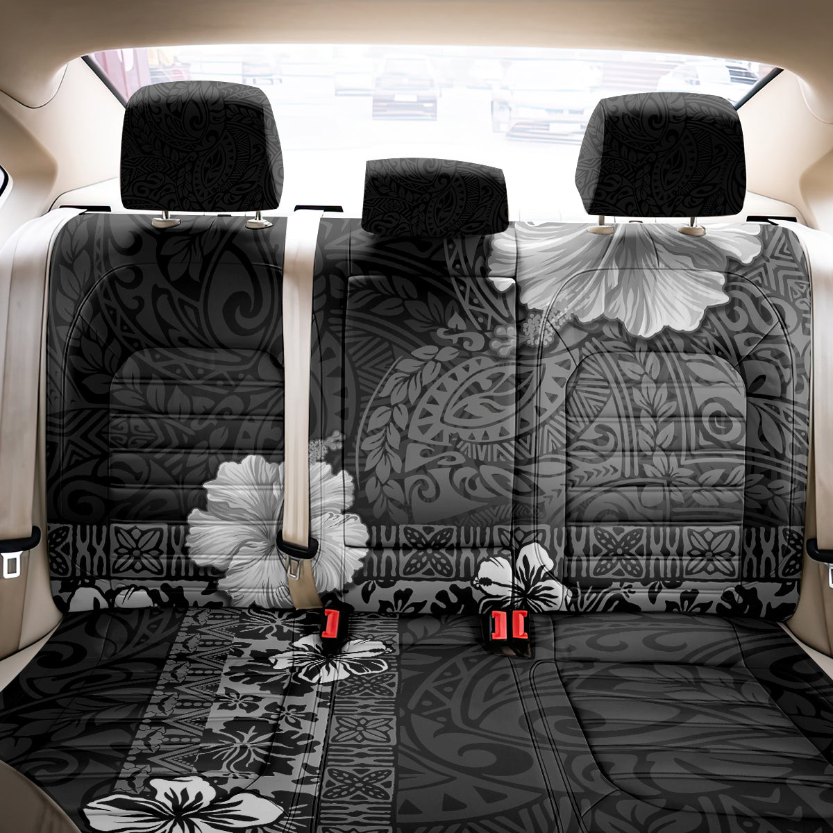 Hawaii Hibiscus With Black Polynesian Pattern Back Car Seat Cover LT05 - Polynesian Pride