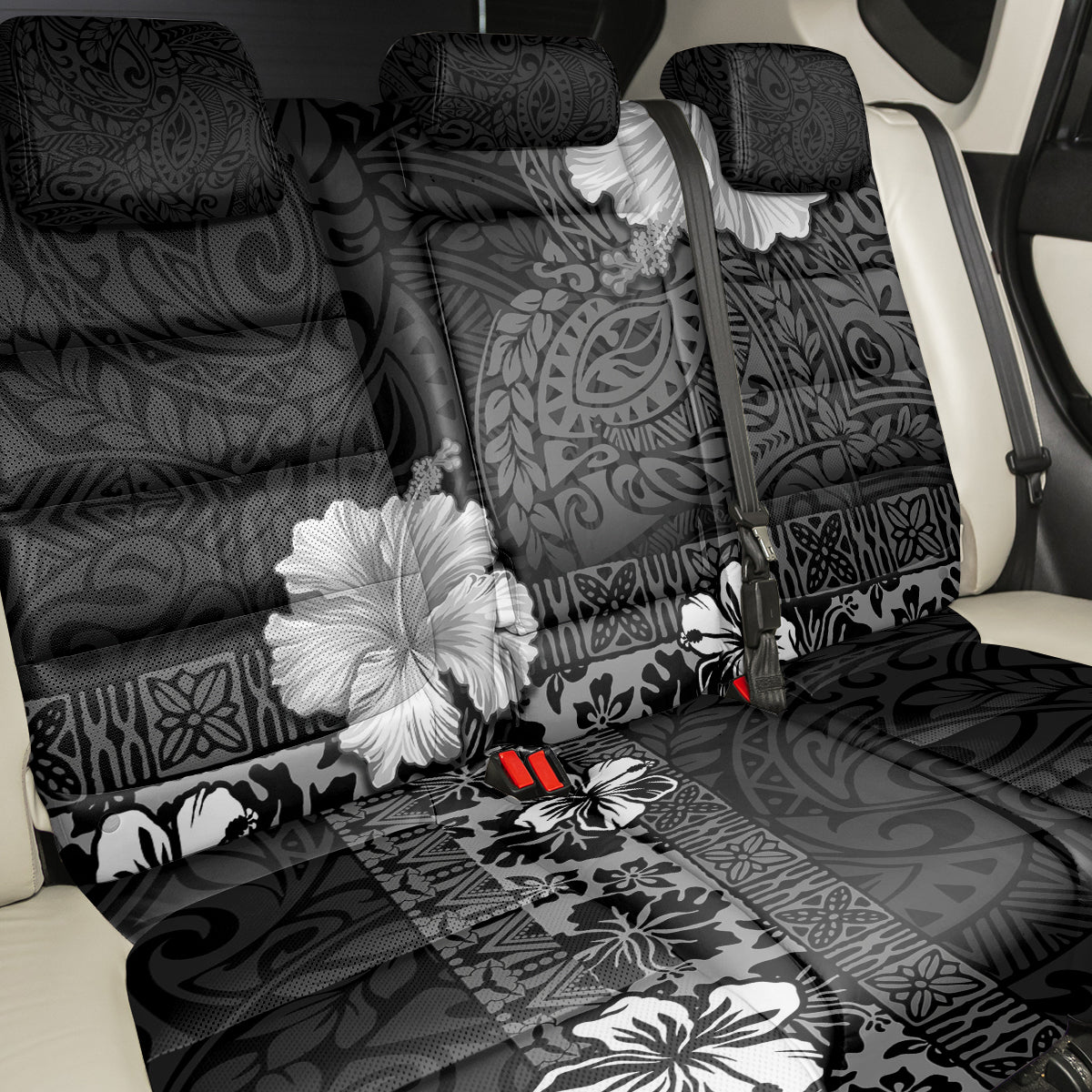 Hawaii Hibiscus With Black Polynesian Pattern Back Car Seat Cover LT05 - Polynesian Pride