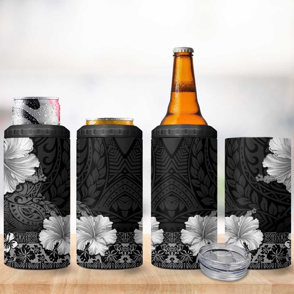 Hawaii Hibiscus With Black Polynesian Pattern 4 in 1 Can Cooler Tumbler LT05 - Polynesian Pride