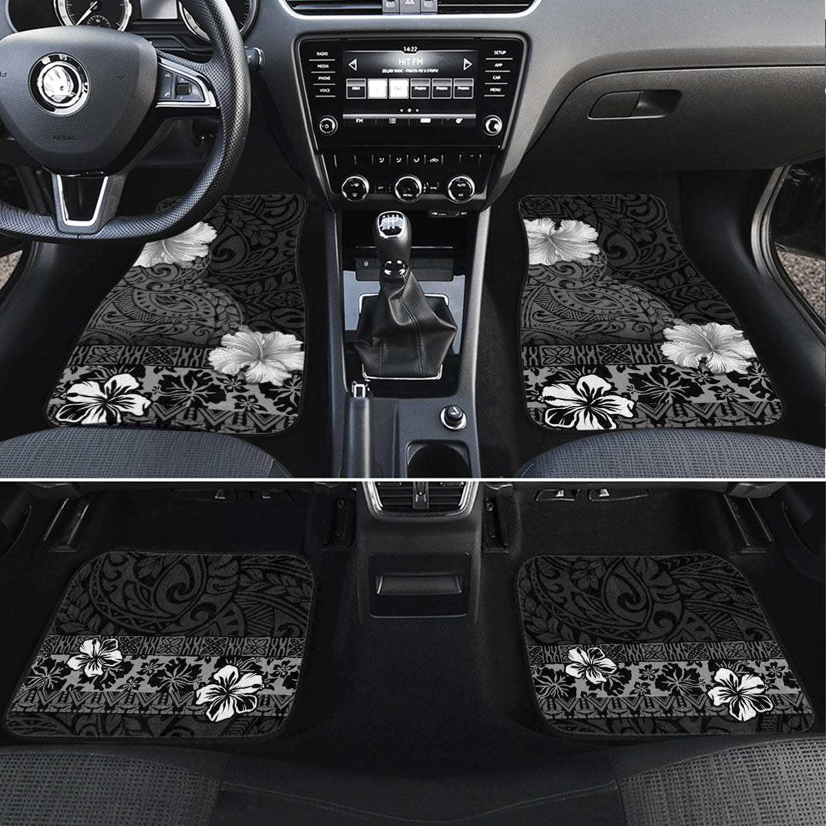 Hawaii Hibiscus With Black Polynesian Pattern Car Mats LT05 Set 4pcs Black - Polynesian Pride