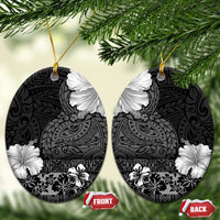 Hawaii Hibiscus With Black Polynesian Pattern Ceramic Ornament LT05 Oval Black - Polynesian Pride