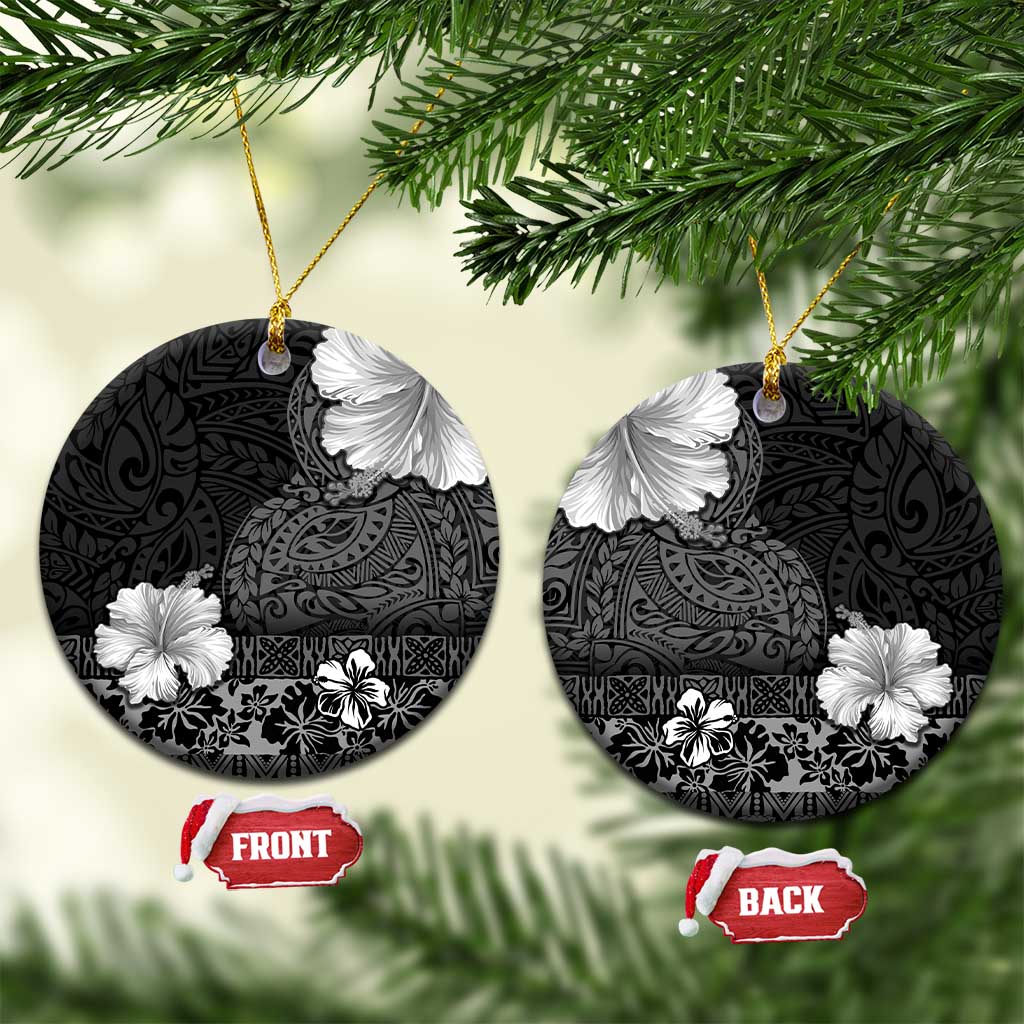Hawaii Hibiscus With Black Polynesian Pattern Ceramic Ornament LT05 Circle Black - Polynesian Pride