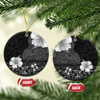 Hawaii Hibiscus With Black Polynesian Pattern Ceramic Ornament LT05 Circle Black - Polynesian Pride