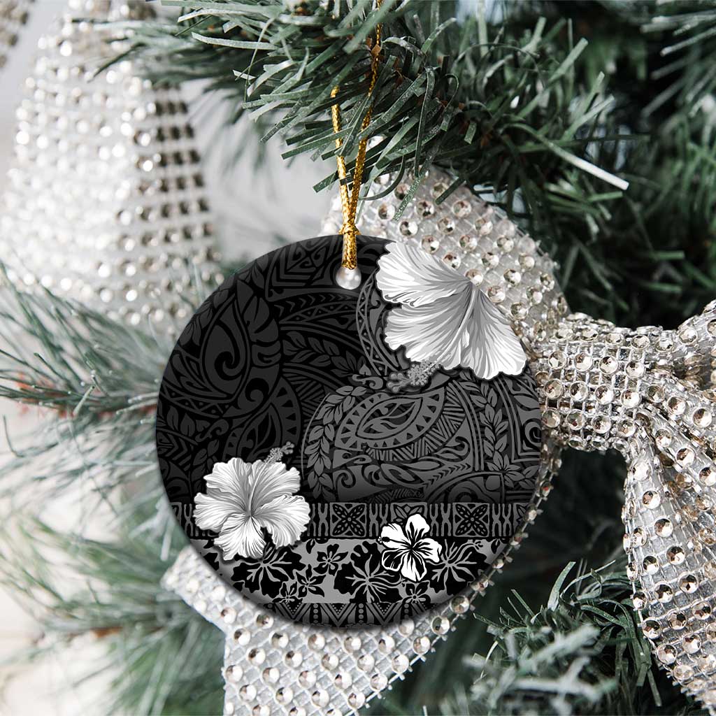 Hawaii Hibiscus With Black Polynesian Pattern Ceramic Ornament LT05 - Polynesian Pride