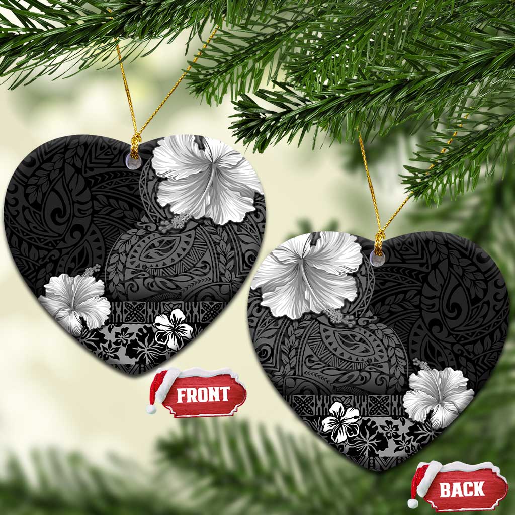 Hawaii Hibiscus With Black Polynesian Pattern Ceramic Ornament LT05 Heart Black - Polynesian Pride