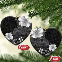 Hawaii Hibiscus With Black Polynesian Pattern Ceramic Ornament LT05 Heart Black - Polynesian Pride