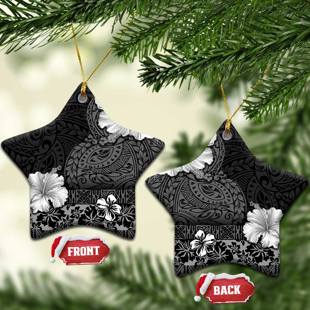 Hawaii Hibiscus With Black Polynesian Pattern Ceramic Ornament LT05 Star Black - Polynesian Pride