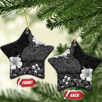 Hawaii Hibiscus With Black Polynesian Pattern Ceramic Ornament LT05 Star Black - Polynesian Pride