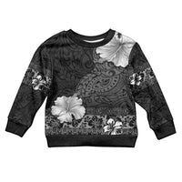 Hawaii Hibiscus With Black Polynesian Pattern Kid Ugly Christmas Sweater LT05 Kid Black - Polynesian Pride