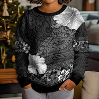Hawaii Hibiscus With Black Polynesian Pattern Kid Ugly Christmas Sweater LT05 - Polynesian Pride