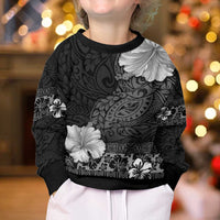 Hawaii Hibiscus With Black Polynesian Pattern Kid Ugly Christmas Sweater LT05 - Polynesian Pride