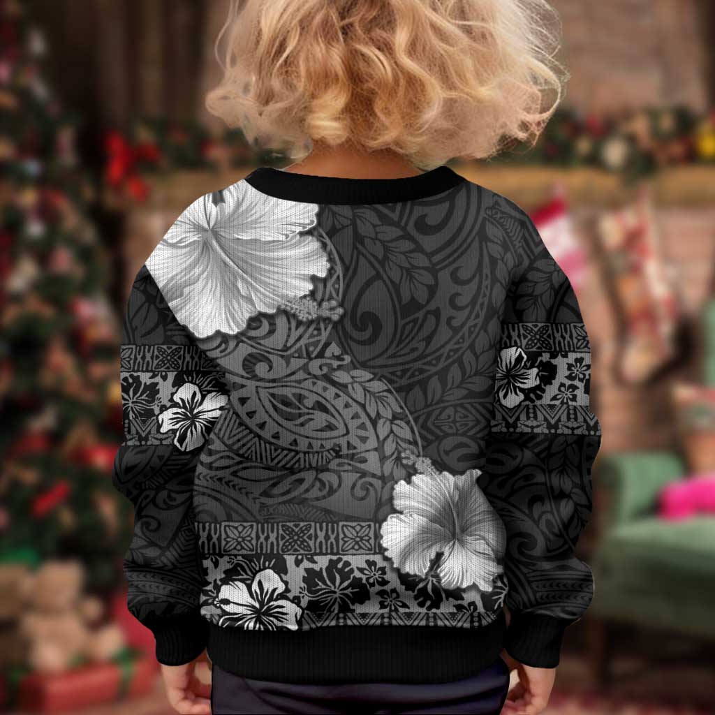 Hawaii Hibiscus With Black Polynesian Pattern Kid Ugly Christmas Sweater LT05 - Polynesian Pride