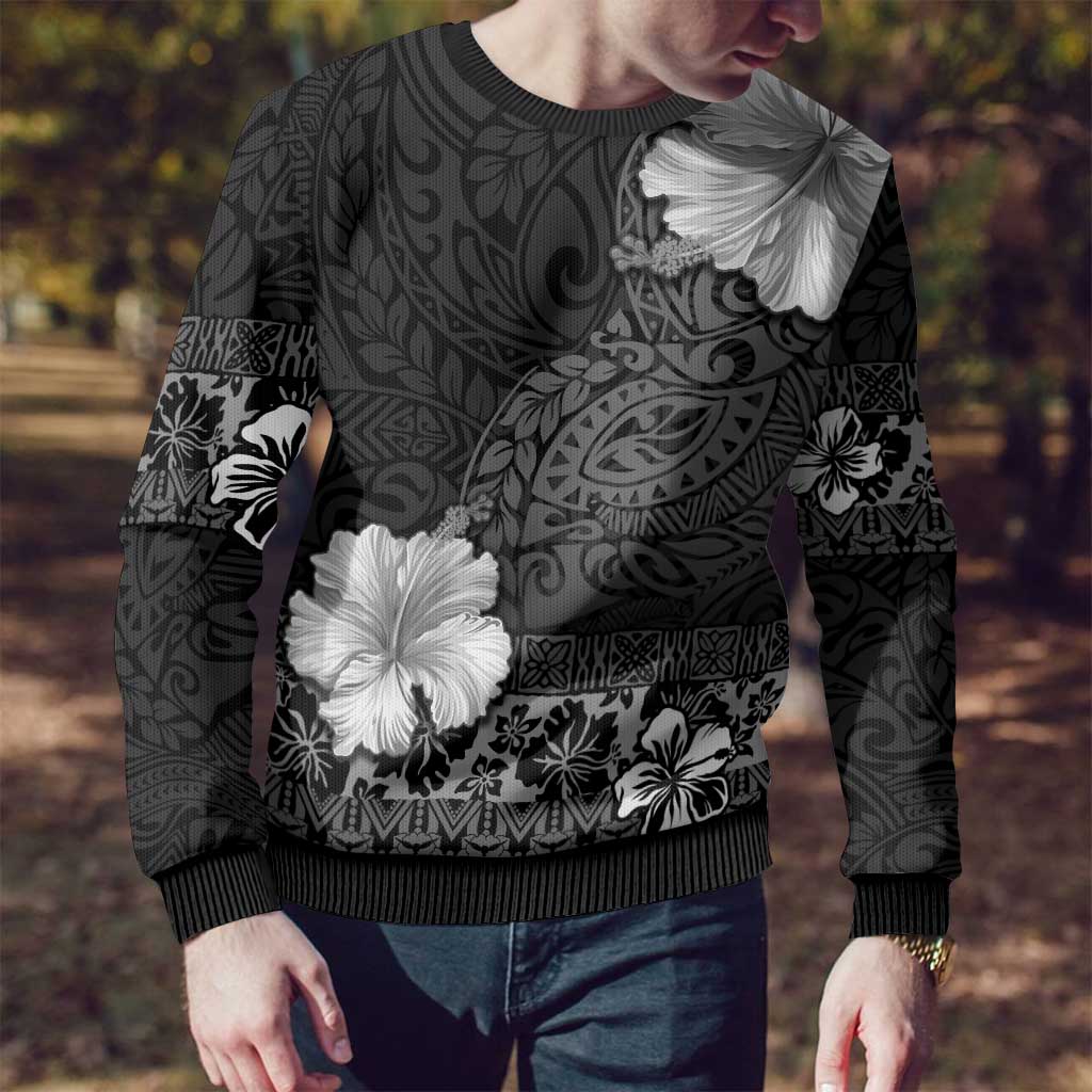Hawaii Hibiscus With Black Polynesian Pattern Ugly Christmas Sweater LT05 - Polynesian Pride