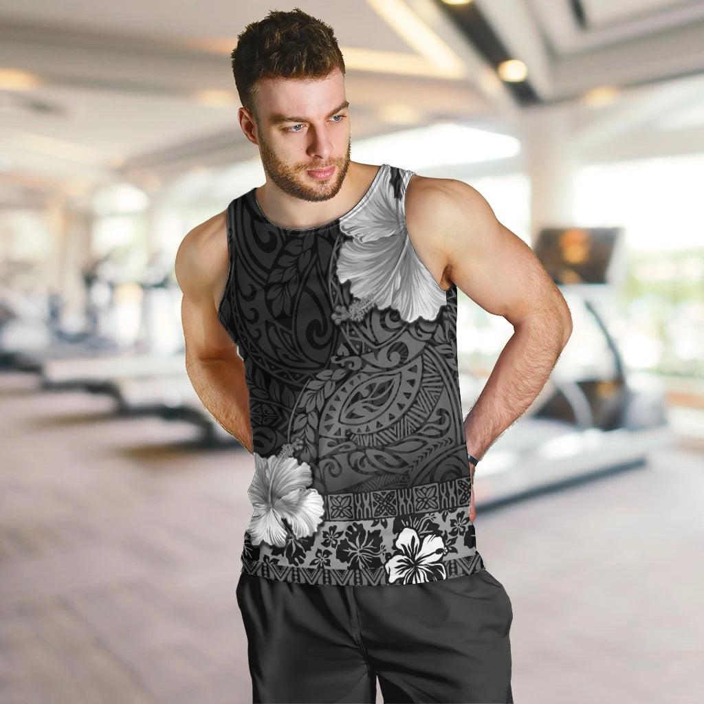 Hawaii Hibiscus With Black Polynesian Pattern Men Tank Top LT05 Black - Polynesian Pride